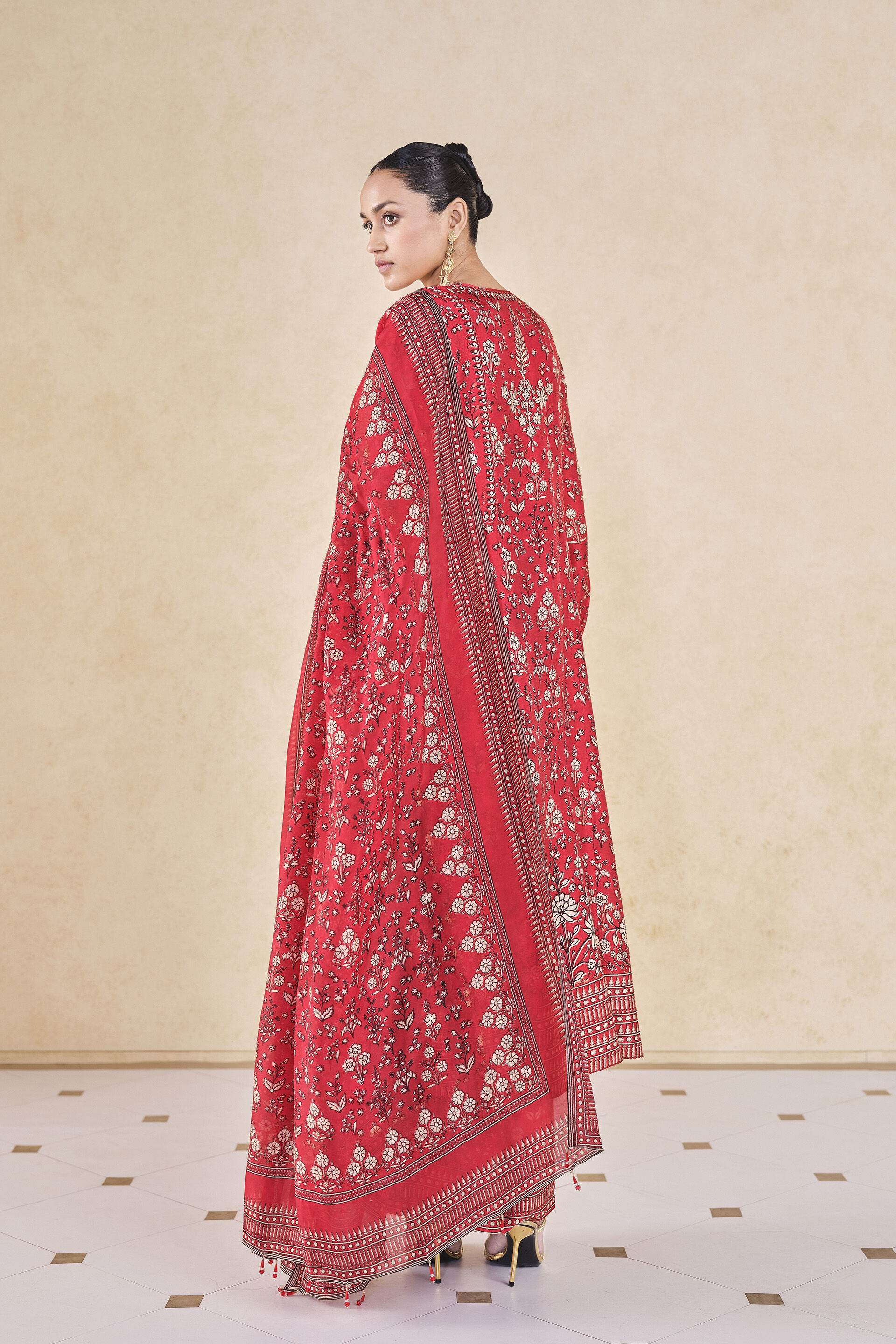 Niral Printed Silk Anarkali Set - Red, Red, image 3